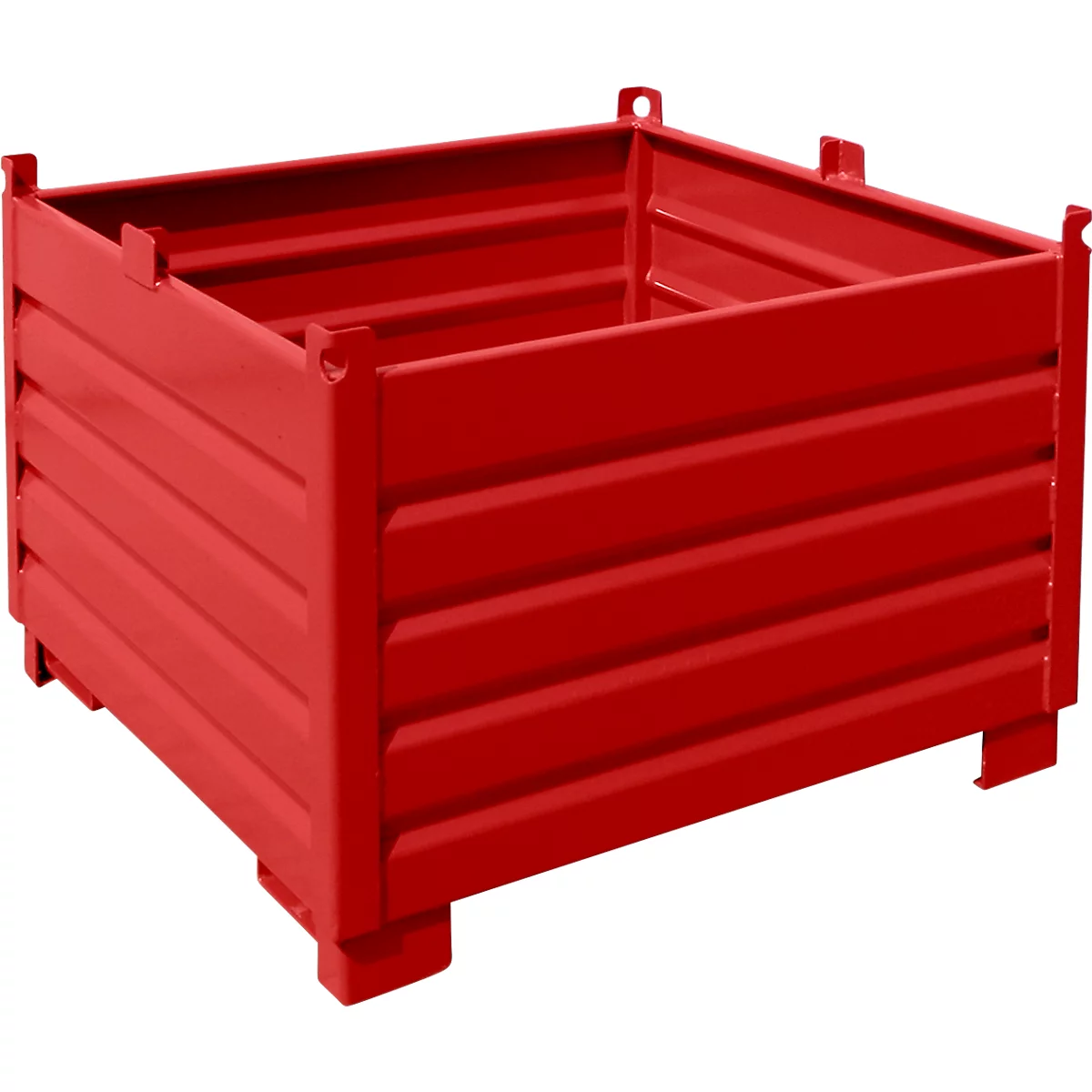 Bauer Sammelbehälter-System SBS 1000, L 1200 x B 1200 x H 850 mm, bis zu 3-fach stapelbar, lackiert, mit Transportwagen, feuerrot RAL 3000
