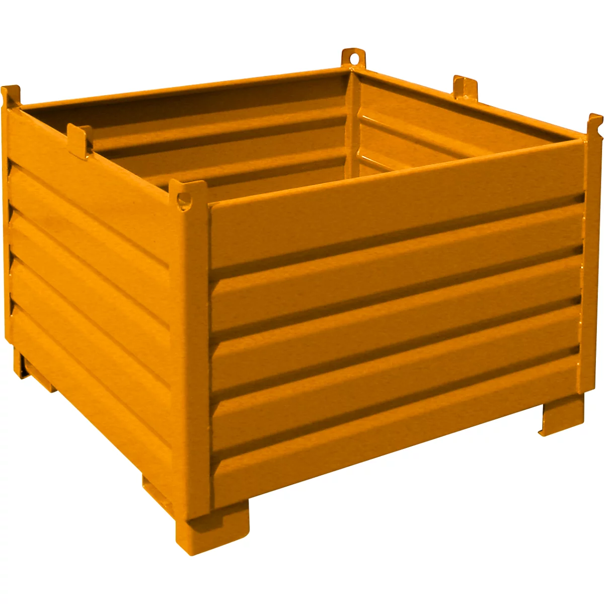 Bauer Sammelbehälter-System SBS 1000, L 1200 x B 1200 x H 850 mm, bis zu 3-fach stapelbar, lackiert, mit Transportwagen, gelborange RAL 2000
