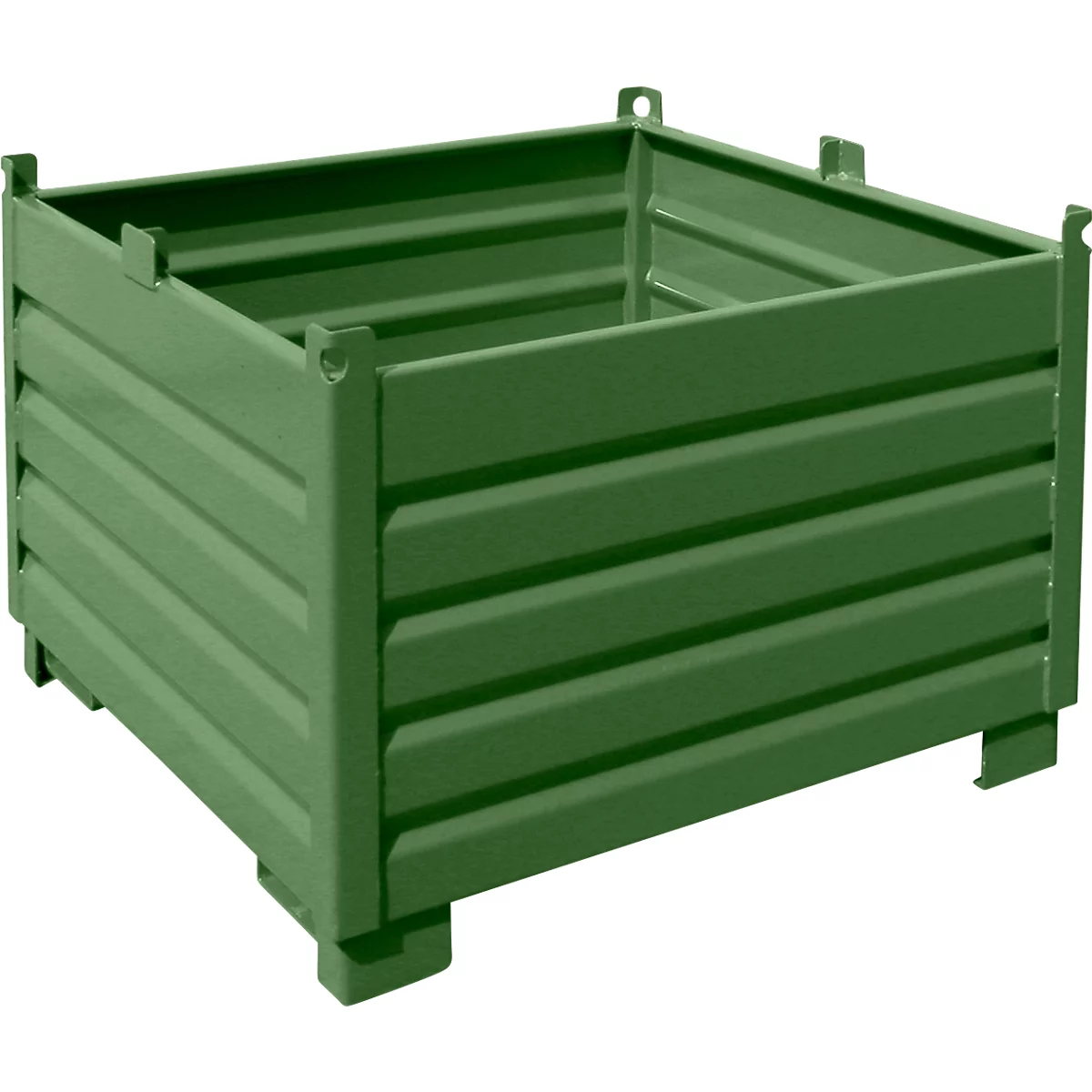 Bauer Sammelbehälter-System SBS 1000, L 1200 x B 1200 x H 850 mm, bis zu 3-fach stapelbar, lackiert, mit Transportwagen, resedagrün RAL 6011
