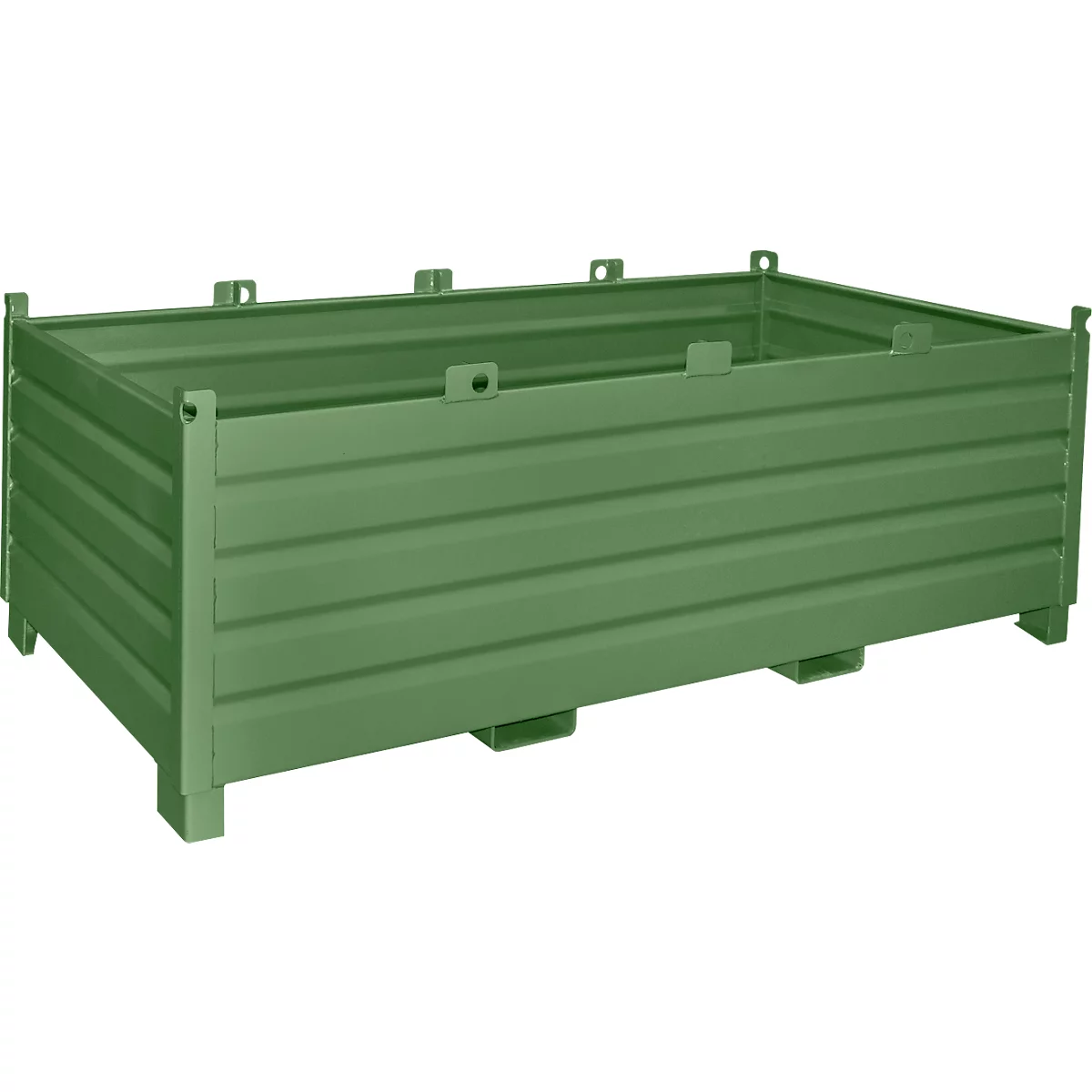 Bauer Sammelbehälter-System SBS 2000, L 1200 x B 2400 x H 850 mm, bis zu 3-fach stapelbar, lackiert, mit Transportwagen, resedagrün RAL 6011