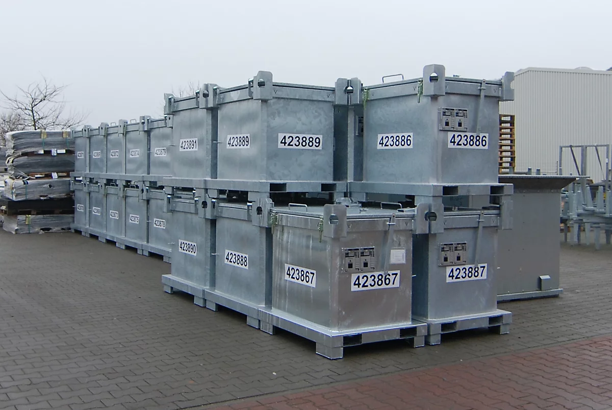 BAUER SAP 800-1 container voor gevaarlijk afval, plaatstaal, thermisch verzinkt, stapelbaar, B 1200 x D 1000 x H 1235 mm