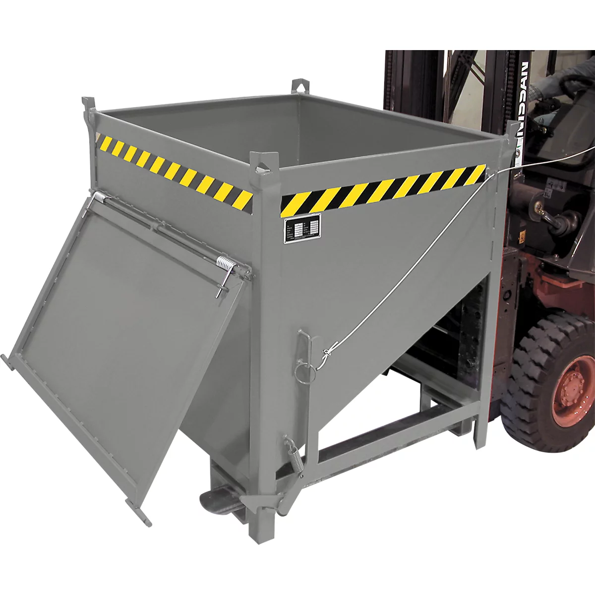 Bauer SGK 75 silocontainer, trekkoord lediging, L 1000 x B 1200 x H 1170 mm, 0,75 m³, tot 1000 kg, staal, muisgrijs