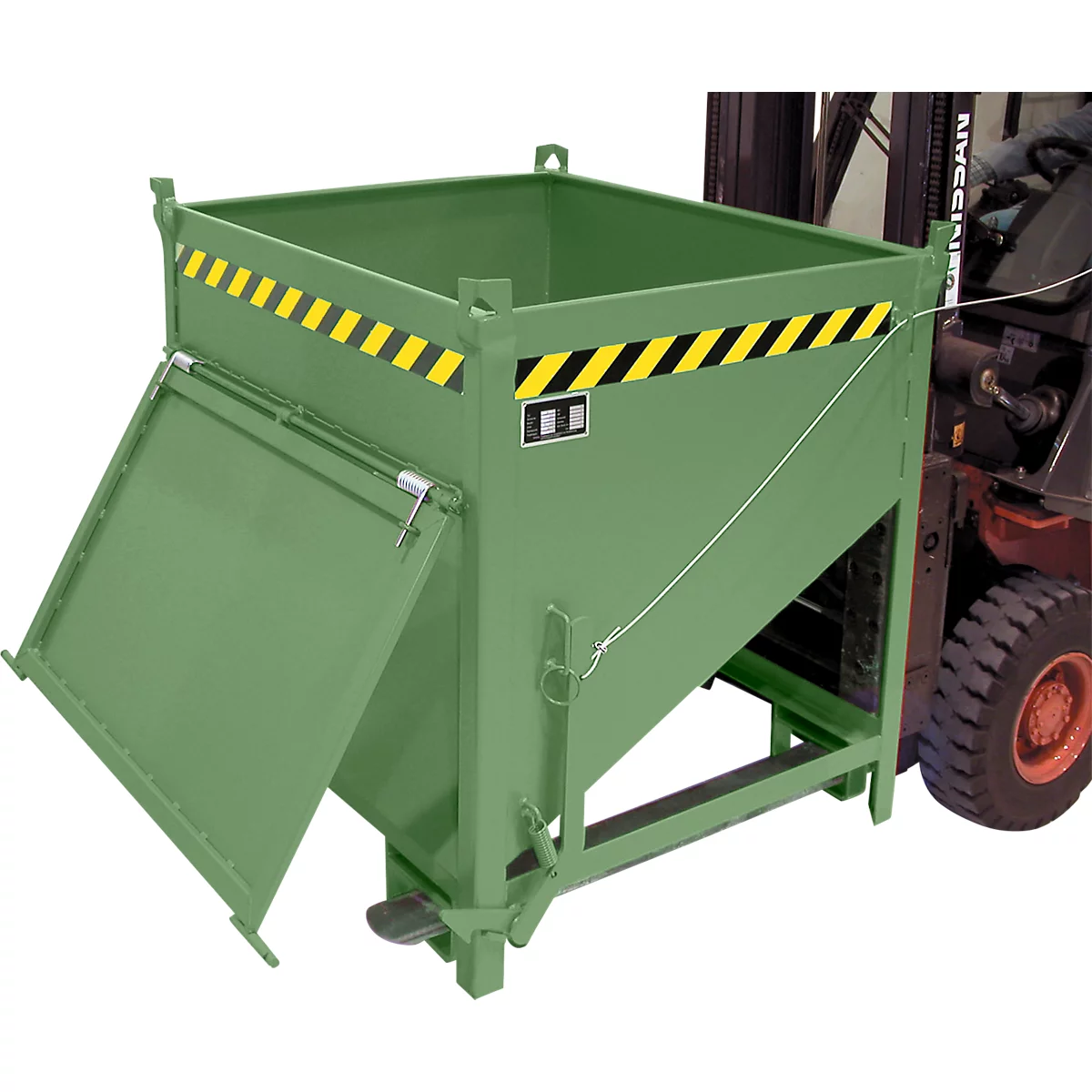 Bauer Silobehälter SGK 75, Zugseil-Entleerung, L 1000 x B 1200 x H 1170 mm, 0,75 m³, bis 1000 kg, Stahlblech, Resedagrün