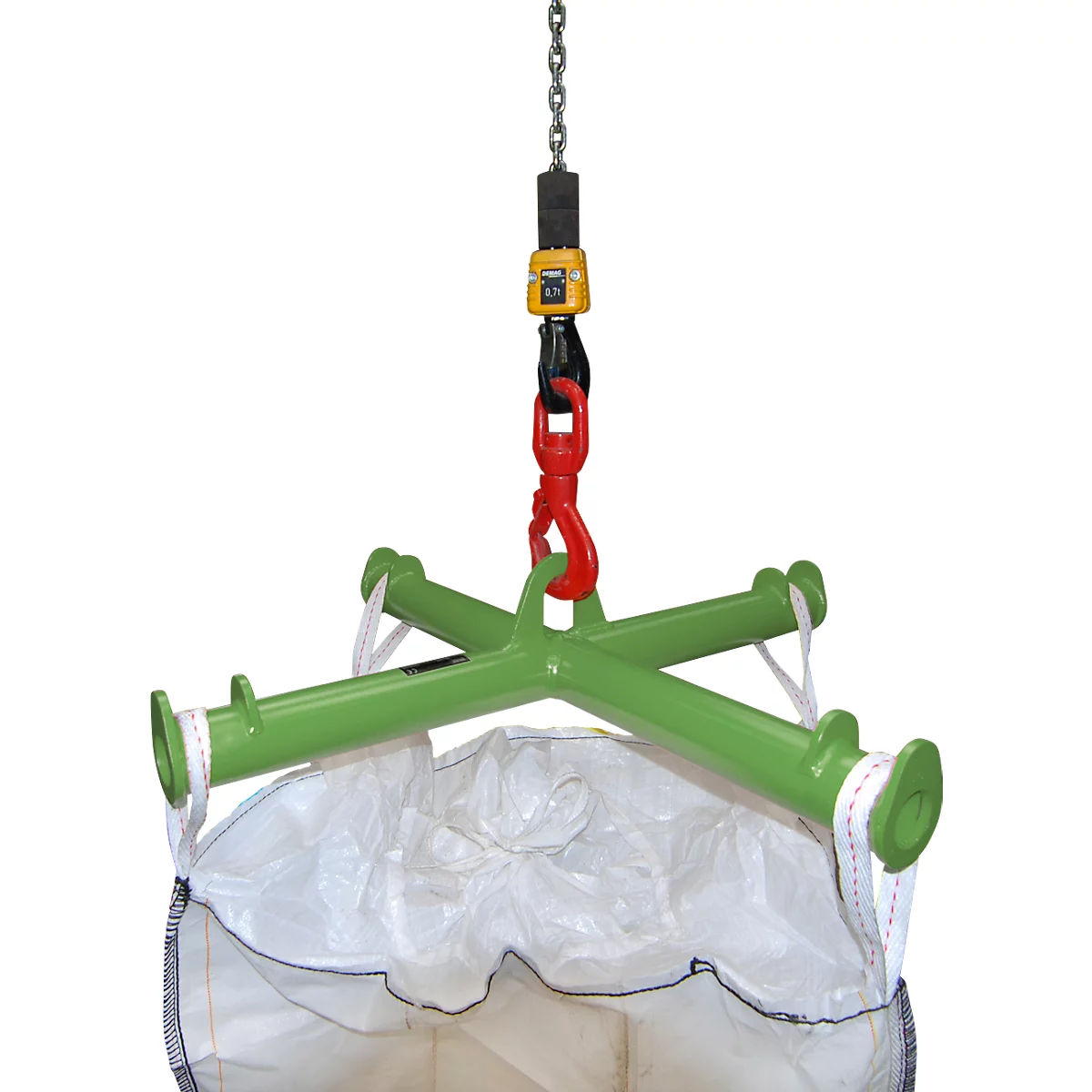 Bauer Traverse pour big bags TBB, pour grue, L 1100 x l 1100 x H 215 mm, jusqu'à 2000 kg, tube d'acier, vert réséda