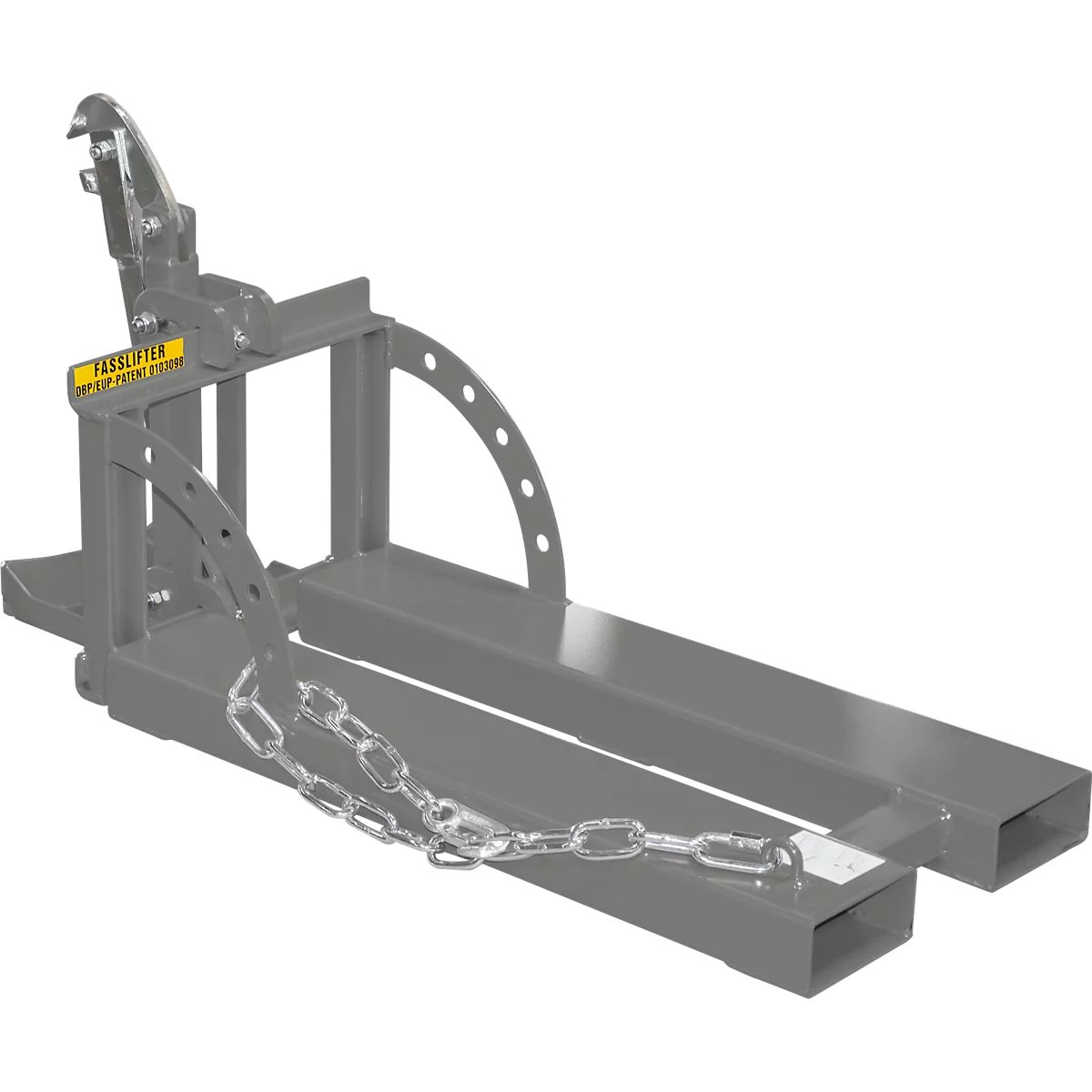 Bauer Vatenheffer RS 60-I, voor vorkheftruck, 1 x 60-l vaten, L 1050 x B 410 x H 460 mm, tot 100 kg, staal, muisgrijs