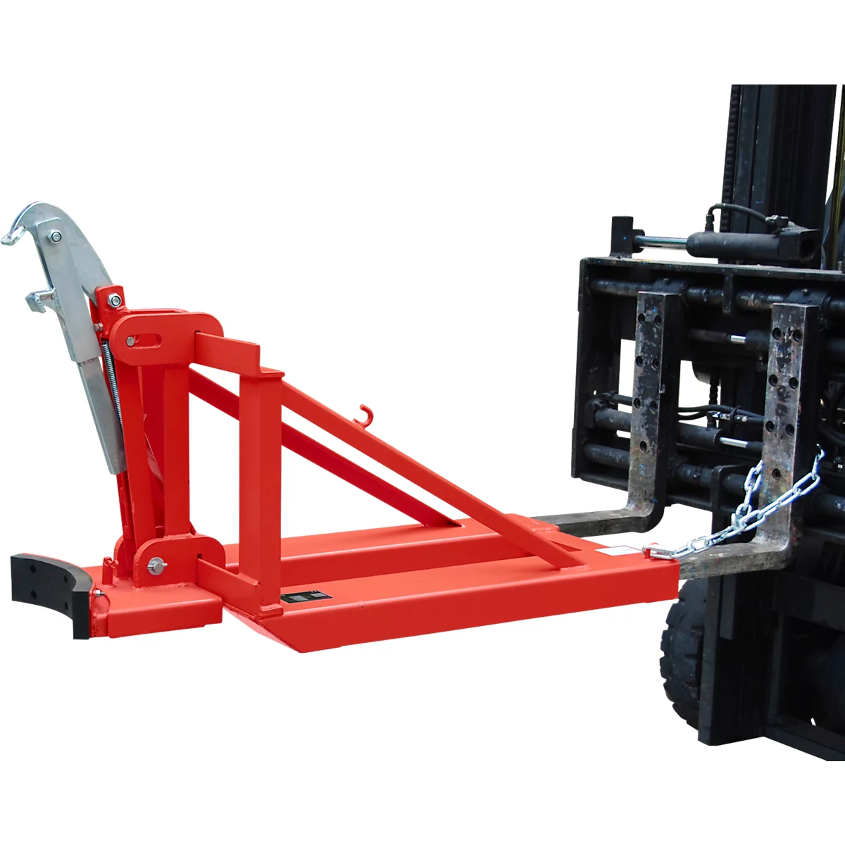 Bauer vatenheffer RS-I/D 91, voor vorkheftruck, 1 x 110 tot 200 dekselvaten, L 1285 x B 585 x H 810 mm, tot 800 kg, staal, vuurrood