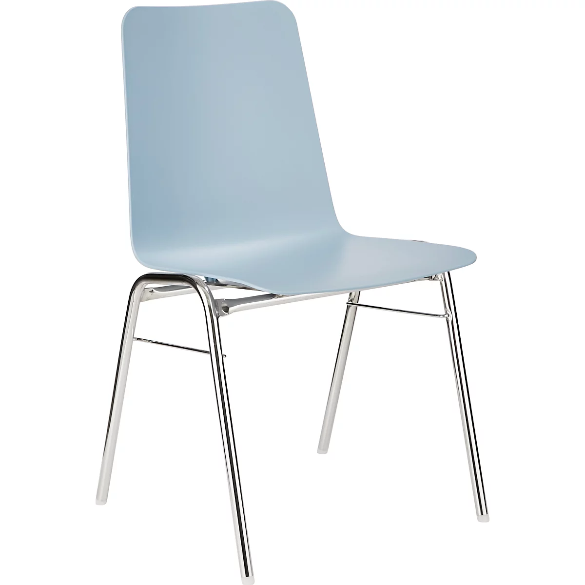 BAVARIA stapelstoel 71220-21, ergonomische zitvorm, ronde stalen buis, vlamvertragend, B 500 x D 550 x H 860 mm, lichtblauw/chroom