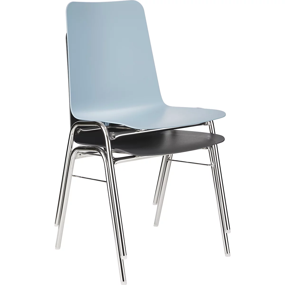 BAVARIA stapelstoel 71220-21, ergonomische zitvorm, ronde stalen buis, vlamvertragend, B 500 x D 550 x H 860 mm, lichtblauw/chroom