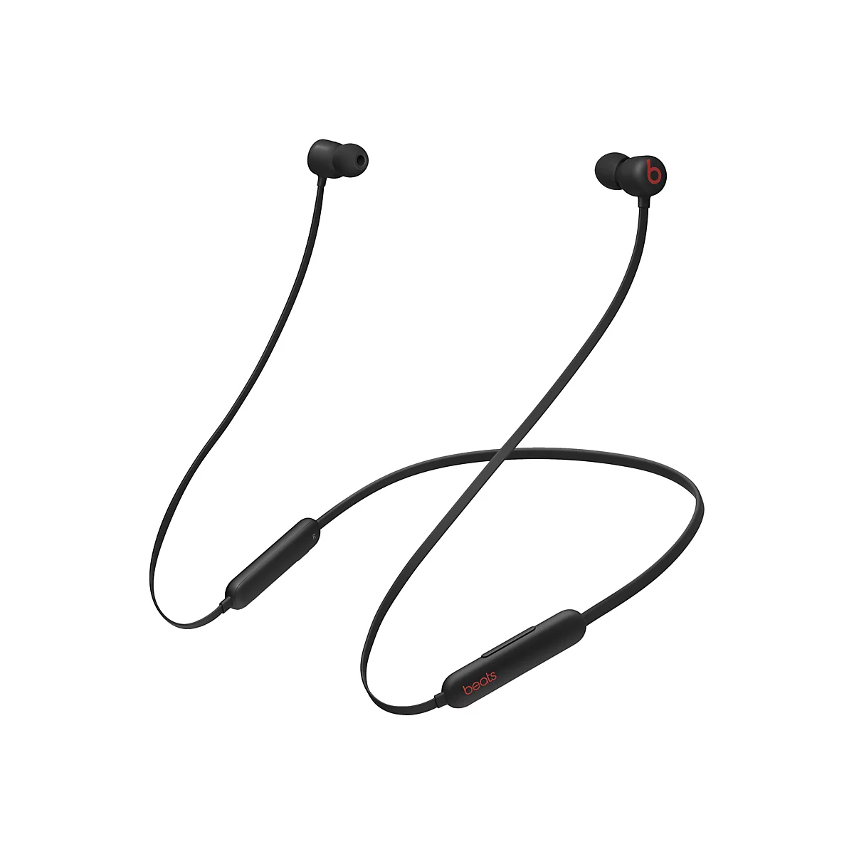 Schwarze kabellose OhrhÃ¶rer mit rotem Beats-Logo, vor weiÃŸem Hintergrund.