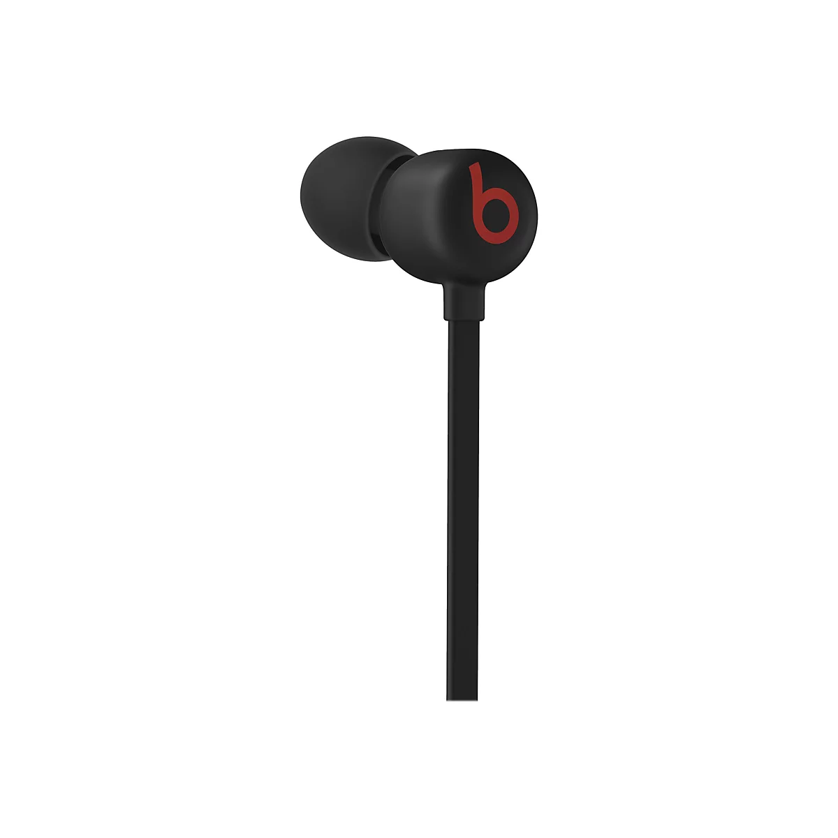 Schwarze In-Ear-KopfhÃ¶rer mit rotem Beats-Logo. Der KopfhÃ¶rer hat einen langen, schmalen Stiel.