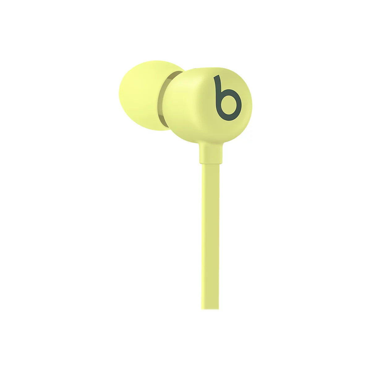 Gelbe KopfhÃ¶rer mit 'b' Logo. Kabelgebundene In-Ear-KopfhÃ¶rer vor weiÃŸem Hintergrund.