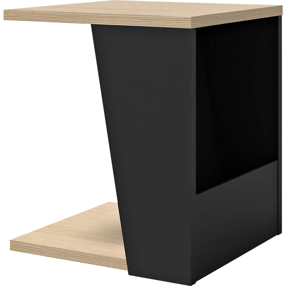 Beistelltisch Albi, B 400 x T 400 x H 460 mm, Metallgestell/Spannplatte mit Echtholzfurnier, Eiche hell/schwarz lackiert