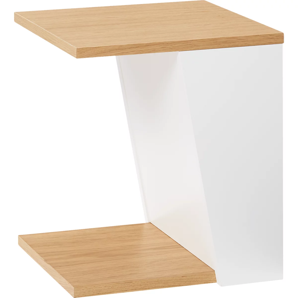 Beistelltisch Albi, B 400 x T 400 x H 460 mm, Metallgestell/Spannplatte mit Echtholzfurnier, Eiche hell/weiß lackiert
