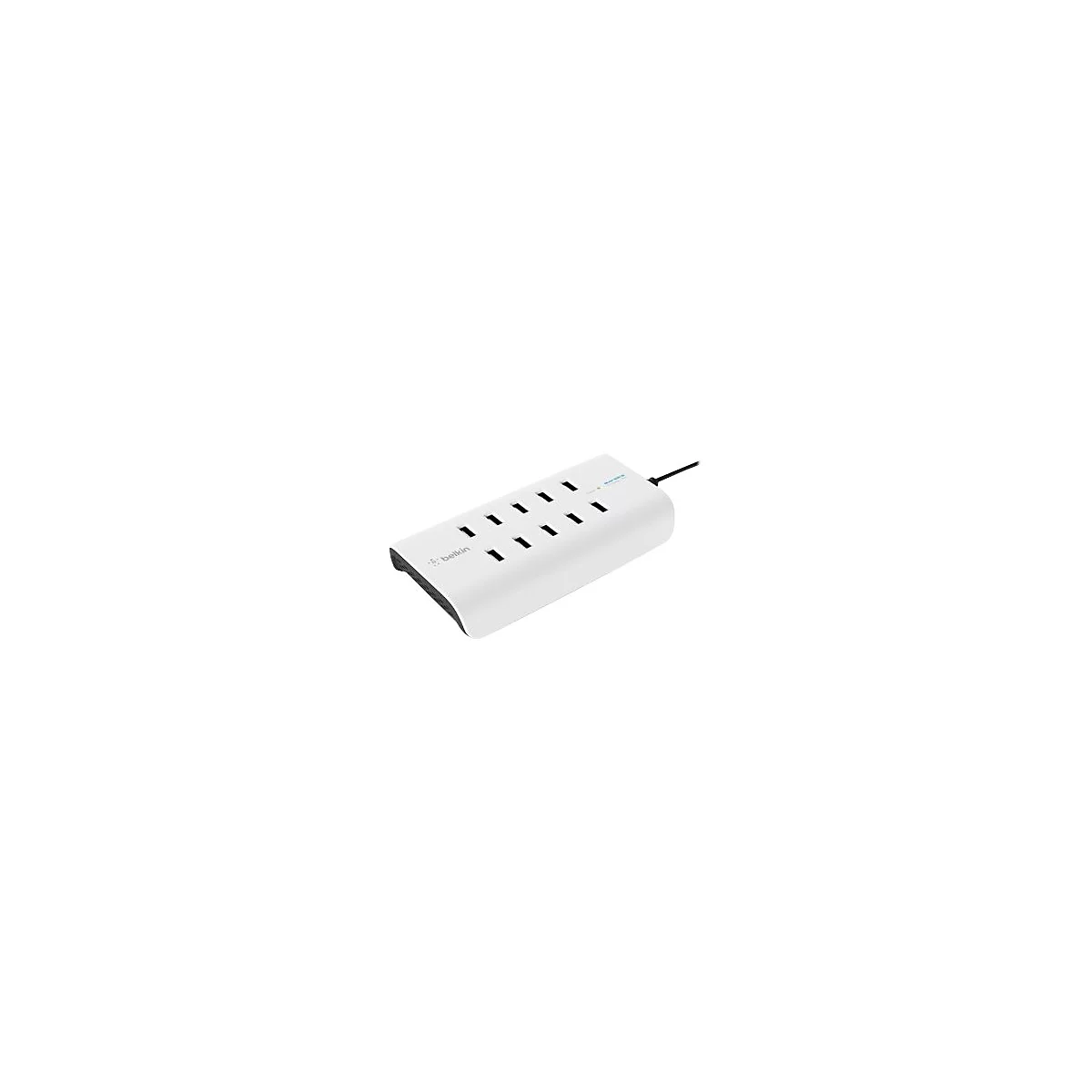 Weisse Mehrfachsteckdose von Belkin, mit 8 Steckdosen und einem schwarzen Netzkabel.