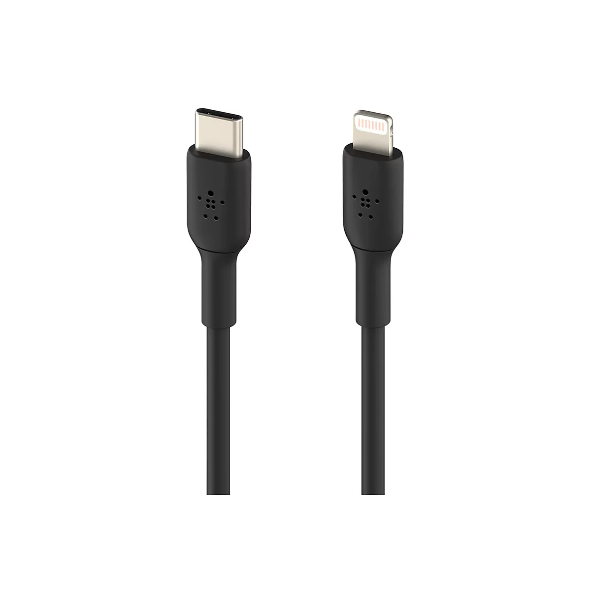 Zwei schwarze Ladekabel. Eines mit USB-C Stecker, eines mit Lightning Stecker.