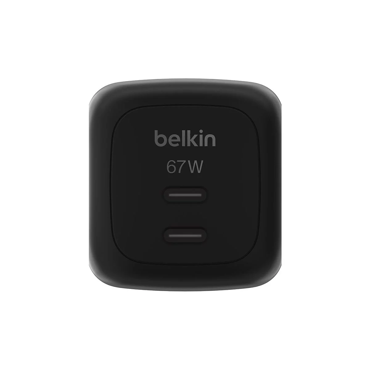 Chargeur noir, marque Belkin, 67W, deux connecteurs.