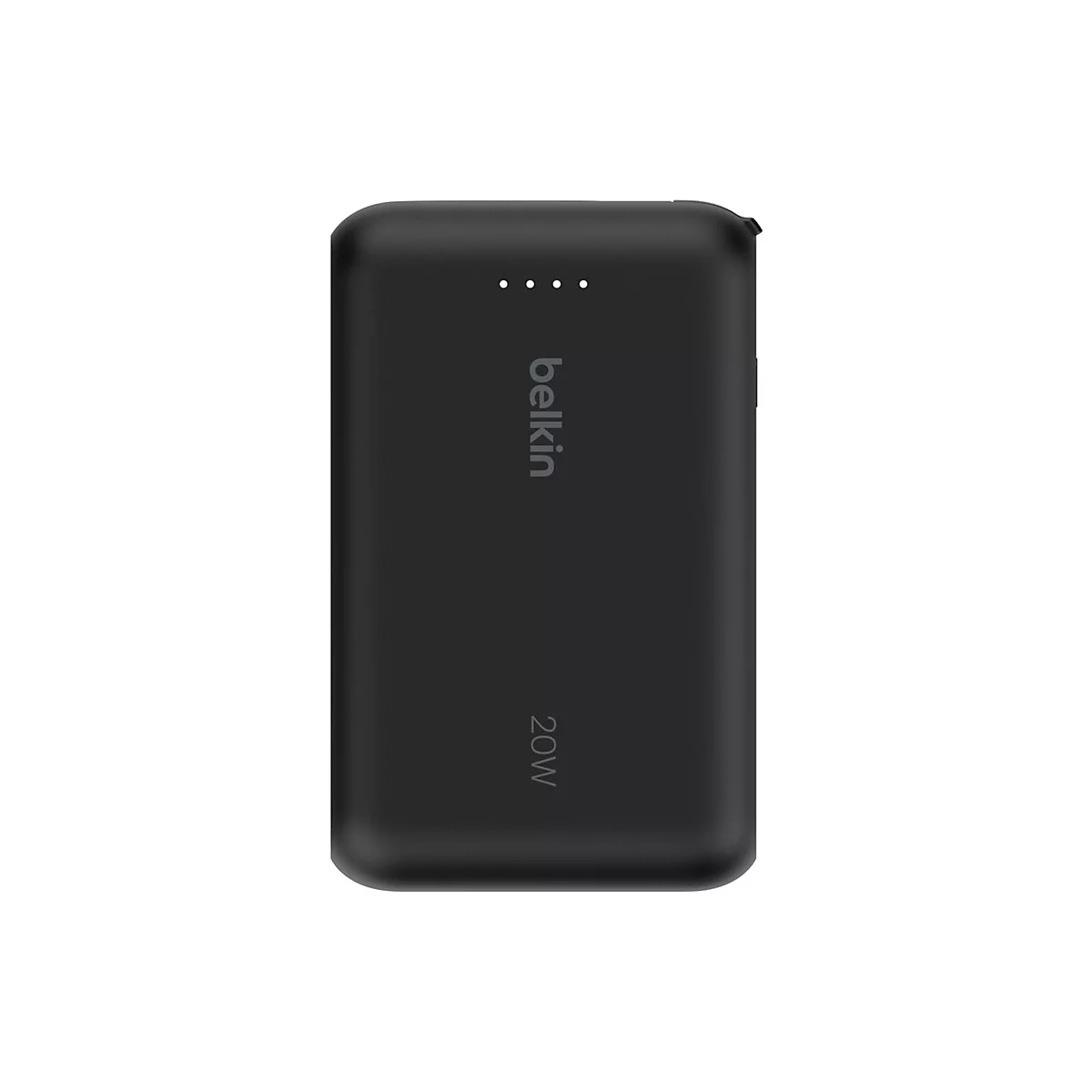 Batterie externe noire Belkin, avec 20W et indicateur de charge.