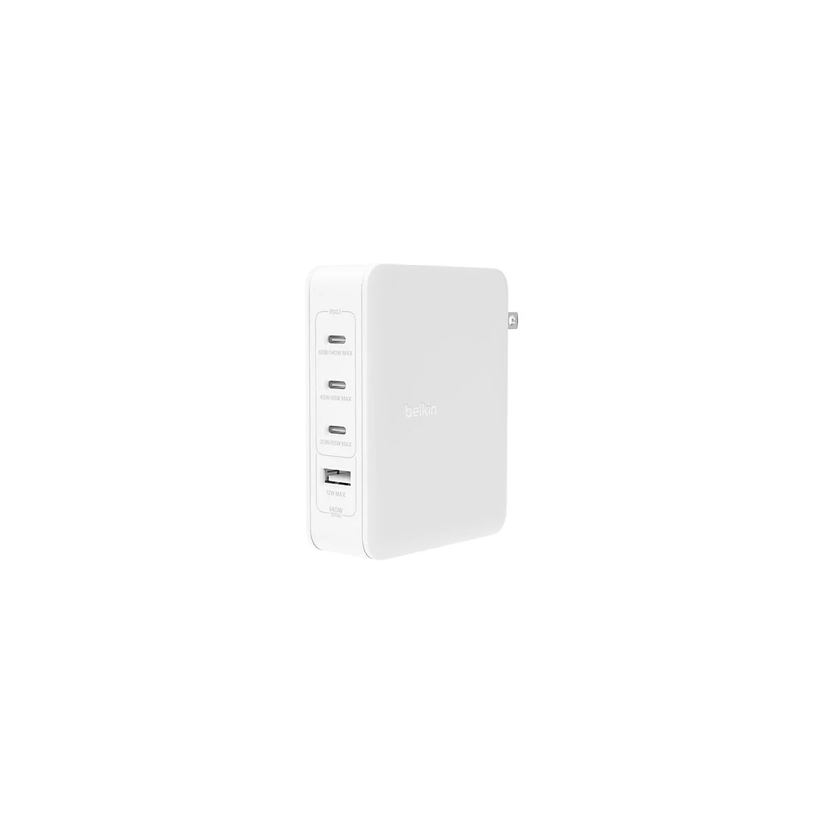 Belkin BoostCharge Pro - Netzteil - GaN-Technologie - 140 Watt - Fast Charge, Power Delivery 3.1 - 4 Ausgabeanschlussstellen (3 x USB-C, USB)