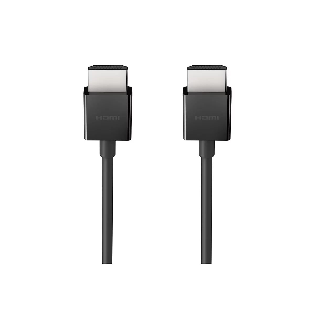 Zwei schwarze HDMI-Kabel mit dem Schriftzug HDMI, vor weißem Hintergrund.