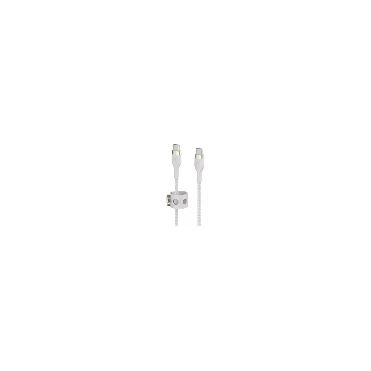 Zwei weiße USB-C-Kabel mit geflochtener Struktur und magnetischer Halterung.