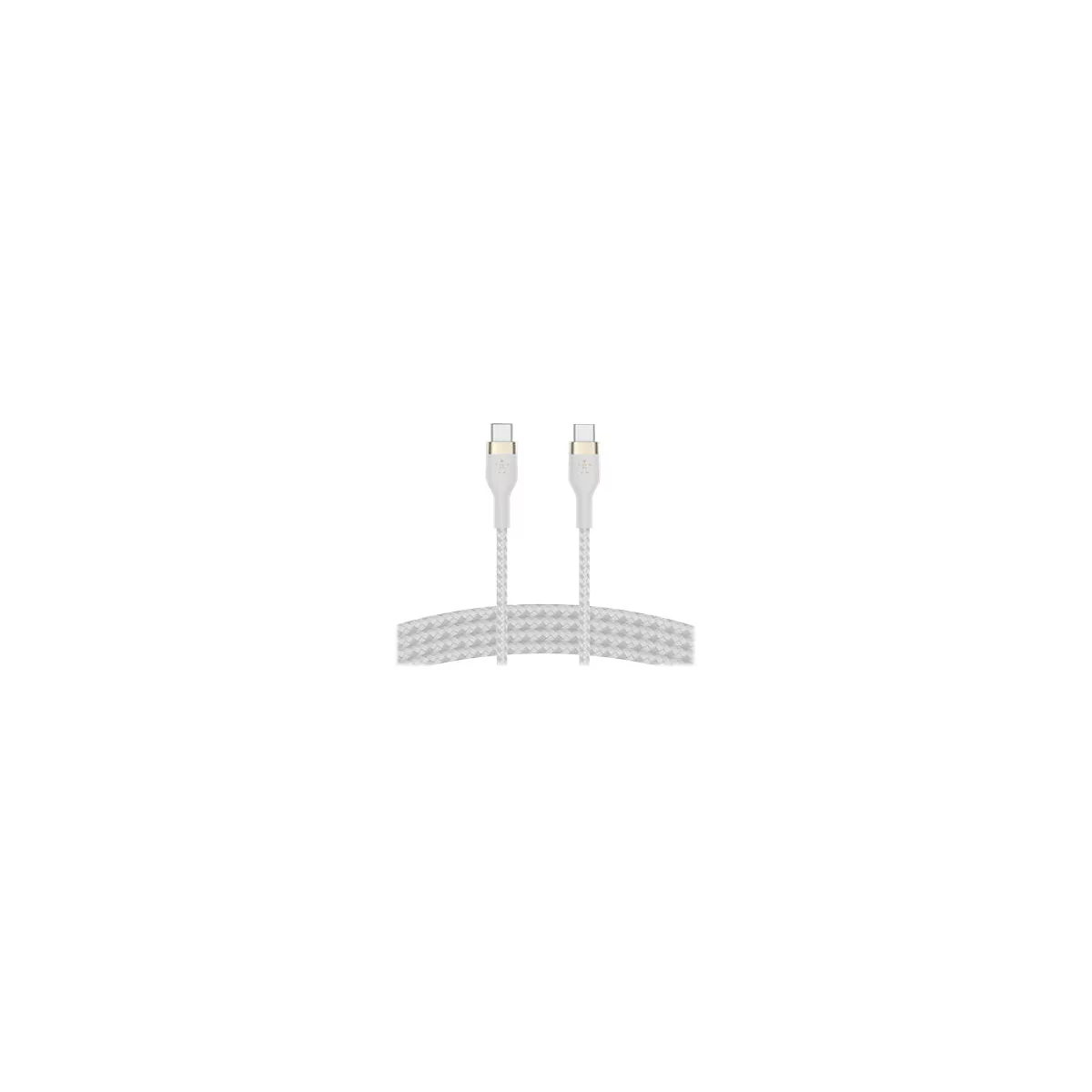 Zwei weiße USB-C-Kabel. Die Anschlüsse sind goldfarben, die Kabel haben ein geflochtenes Muster.
