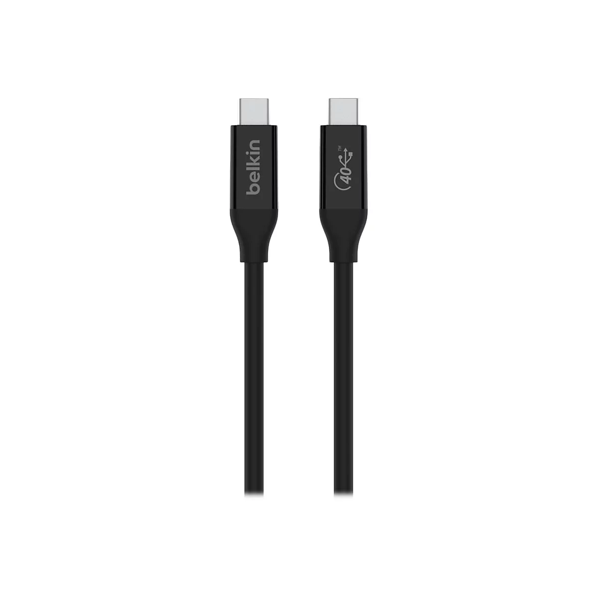 Zwei schwarze USB-C-Kabel nebeneinander. Links Belkin, rechts 40 Gbps.