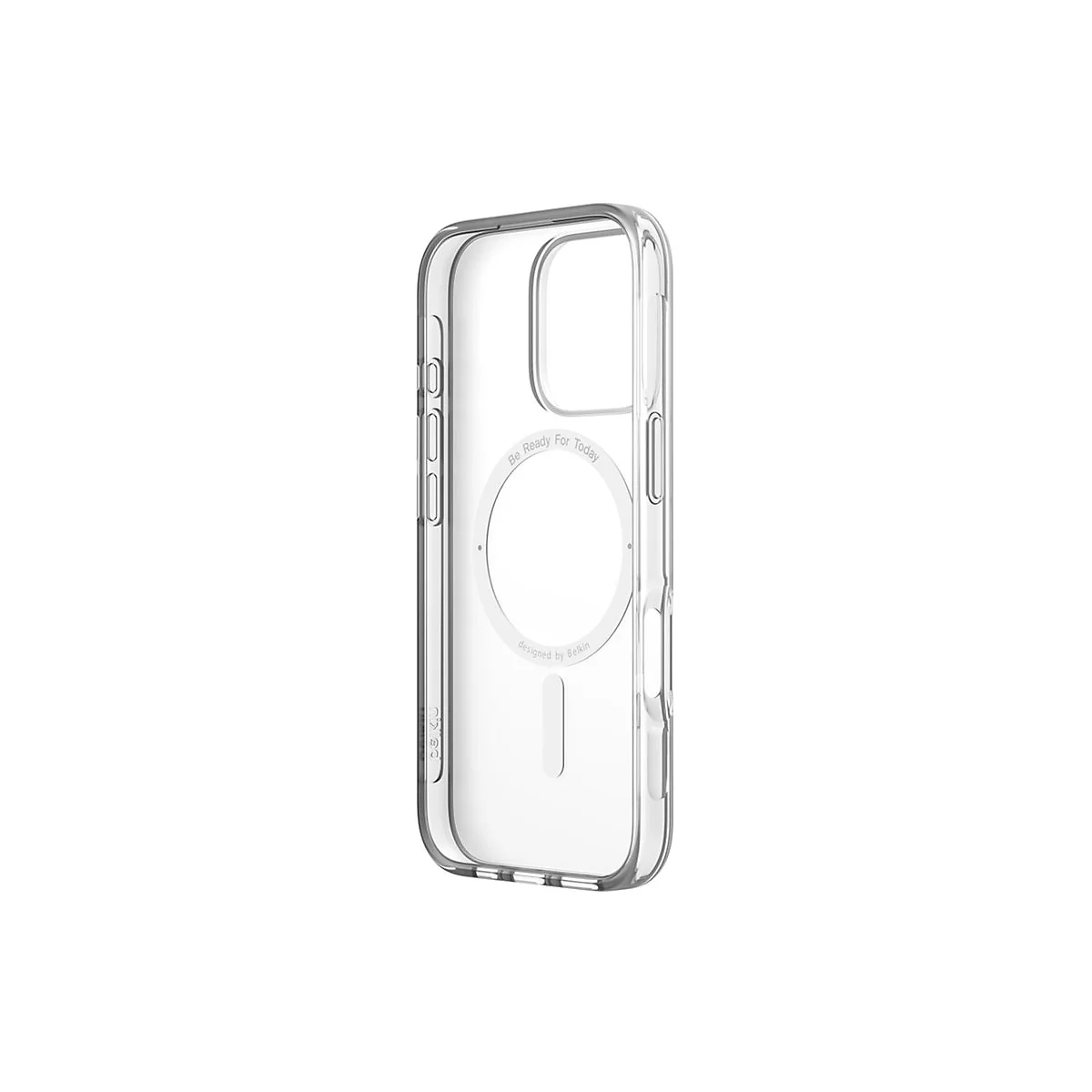 Transparente Handyhülle mit Belkin Logo. Aufschrift: Be Ready For Today.