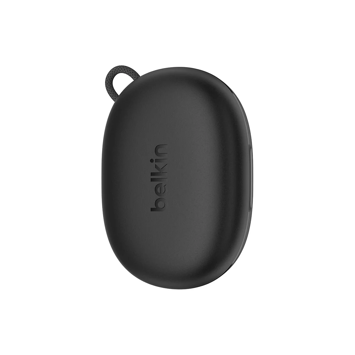 Étui de chargement noir pour écouteurs sans fil, avec logo Belkin.