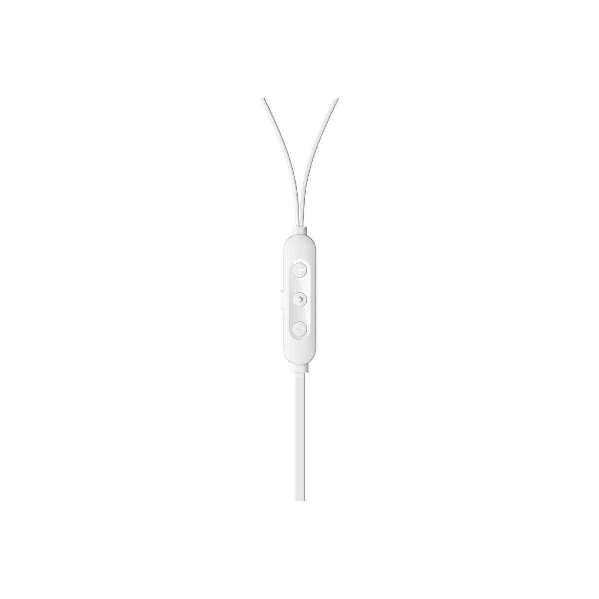Gros plan d'un câble d'écouteurs blanc avec des boutons de commande.