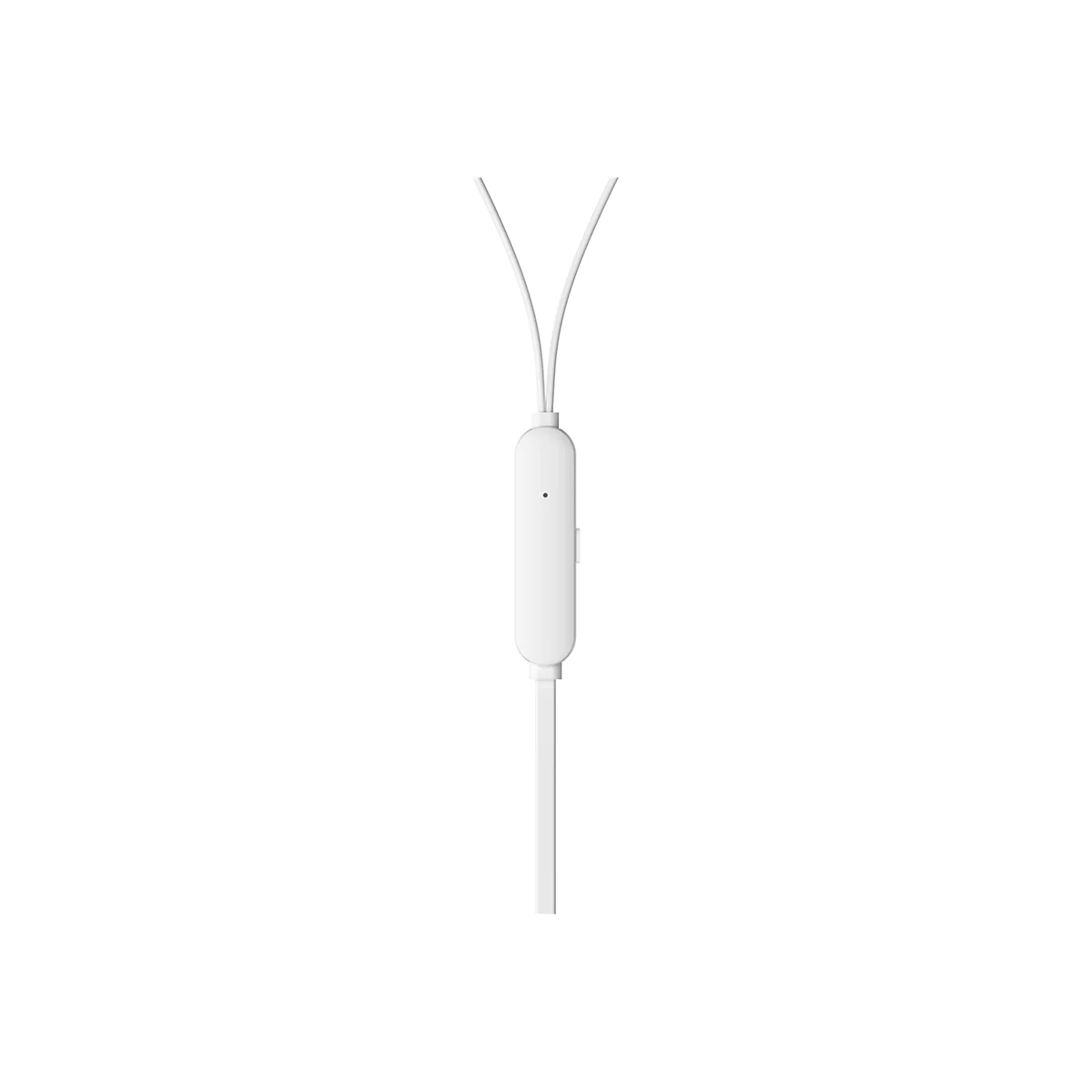 Gros plan d'une télécommande et d'un câble de casque blancs sur fond blanc.