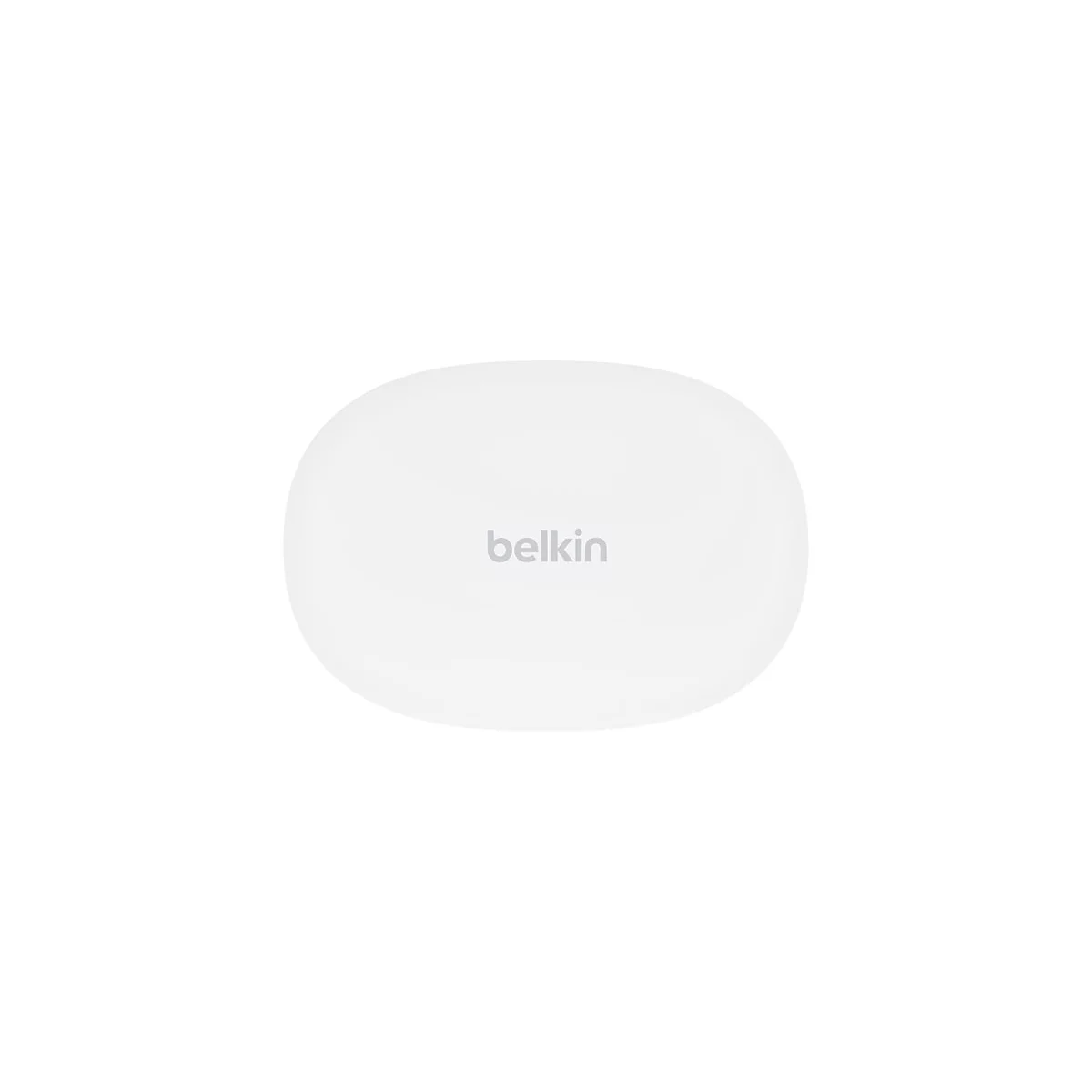 Produit Belkin ovale blanc placé sur un fond blanc, avec le nom de la marque Belkin.