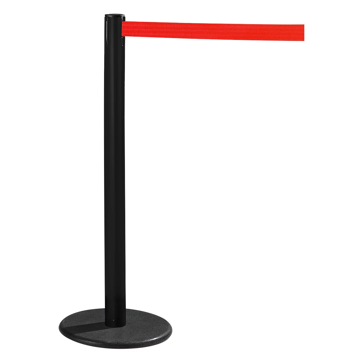 Black stanchion with red belt. The stanchion has a round, black base.