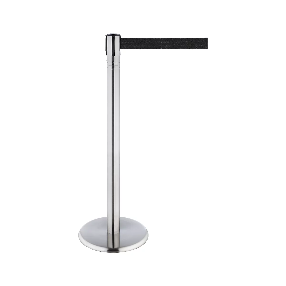 Silver bollard with black belt, on a white background.
