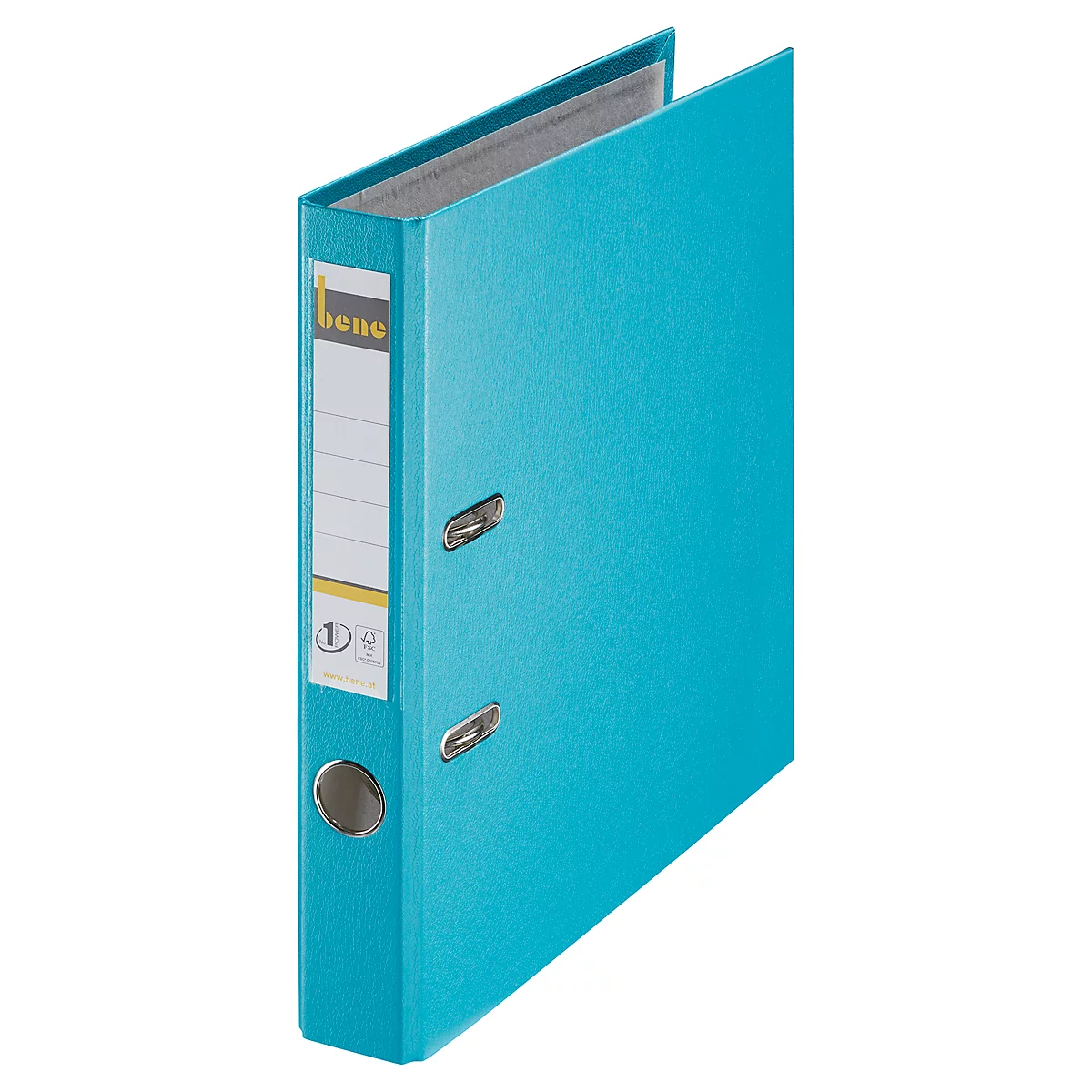 Turquoise ordner. Opschrift: 'bone'. Een wit etiket met lijnen, nummer '1'.