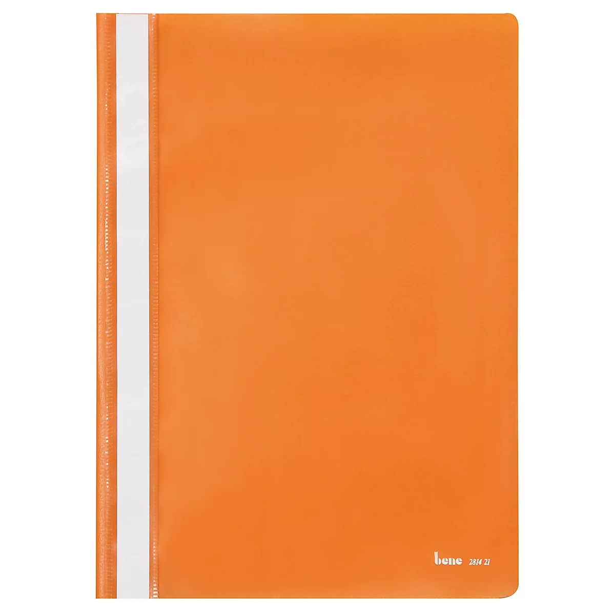 An orange folder with white binding, the logo at the bottom right.