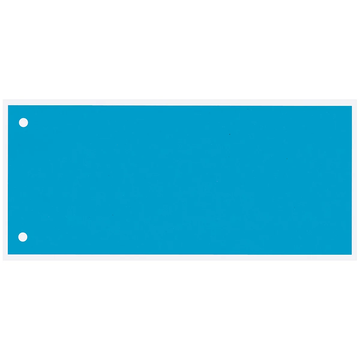 Rectangular turquoise sign with two holes. White border.