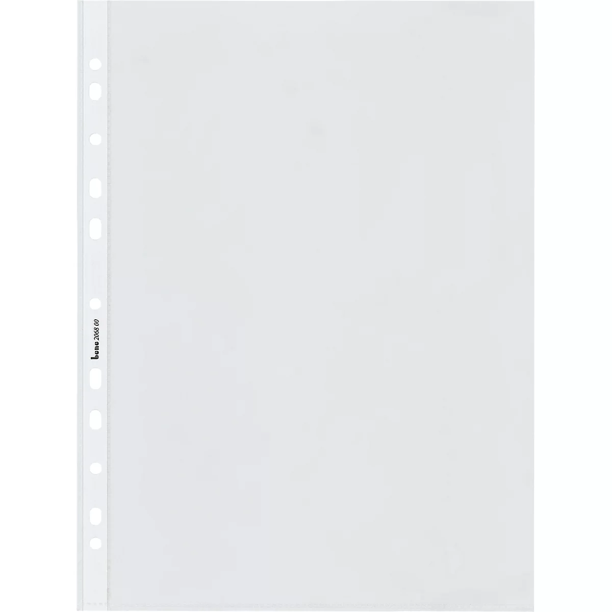 Een transparante, geperforeerde insteekhoes op een witte achtergrond. Op de rand staat "bess 2000", daaronder perforatie voor archivering.