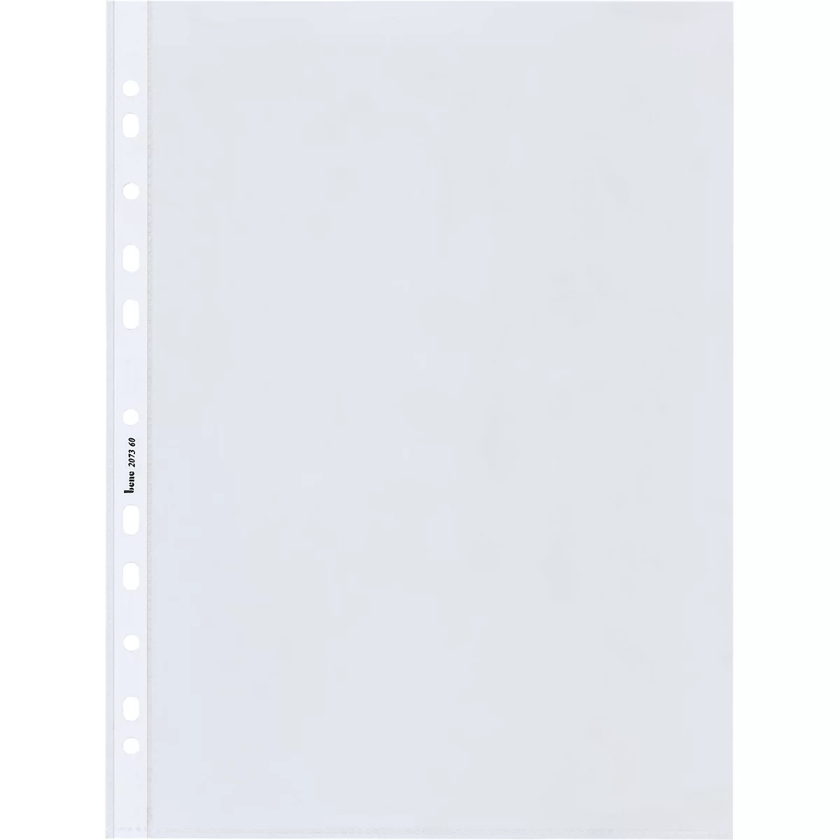 Duidelijke, transparante insteekhoes met perforatierand. Op de rand staat 'hamm 2013-07'.