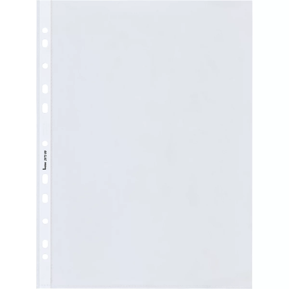 Transparante, lege insteekhoes met perforatierand links. Er staat 'Leitz' op.