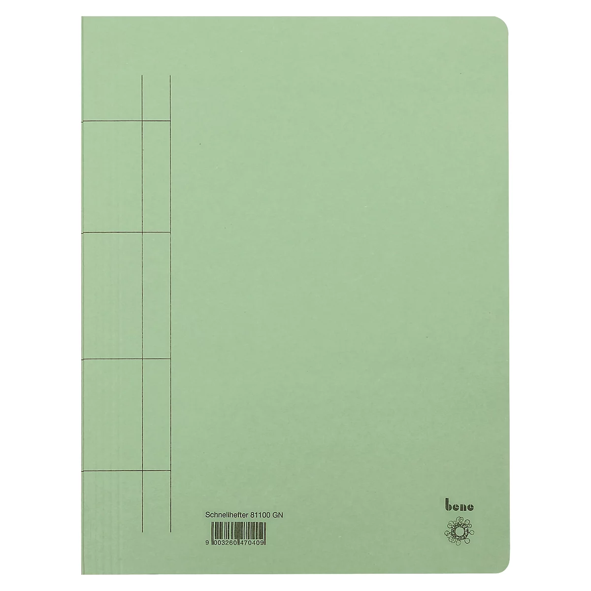 Light green file folder with black lines and the bene logo.