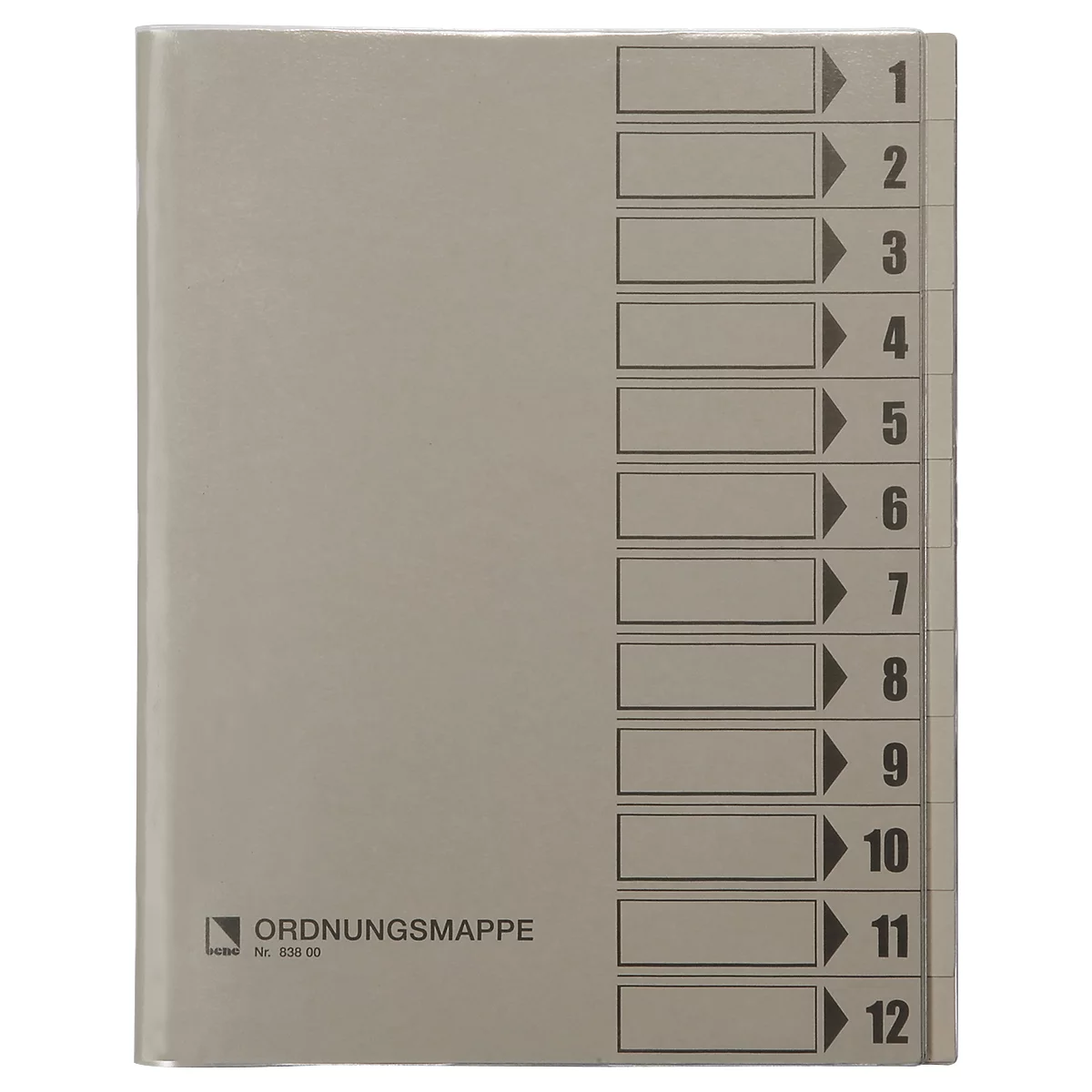 bene Ordnungsmappe m. Schutzumschlag, Pendarec-Karton, recycling, grau, 12-tlg.