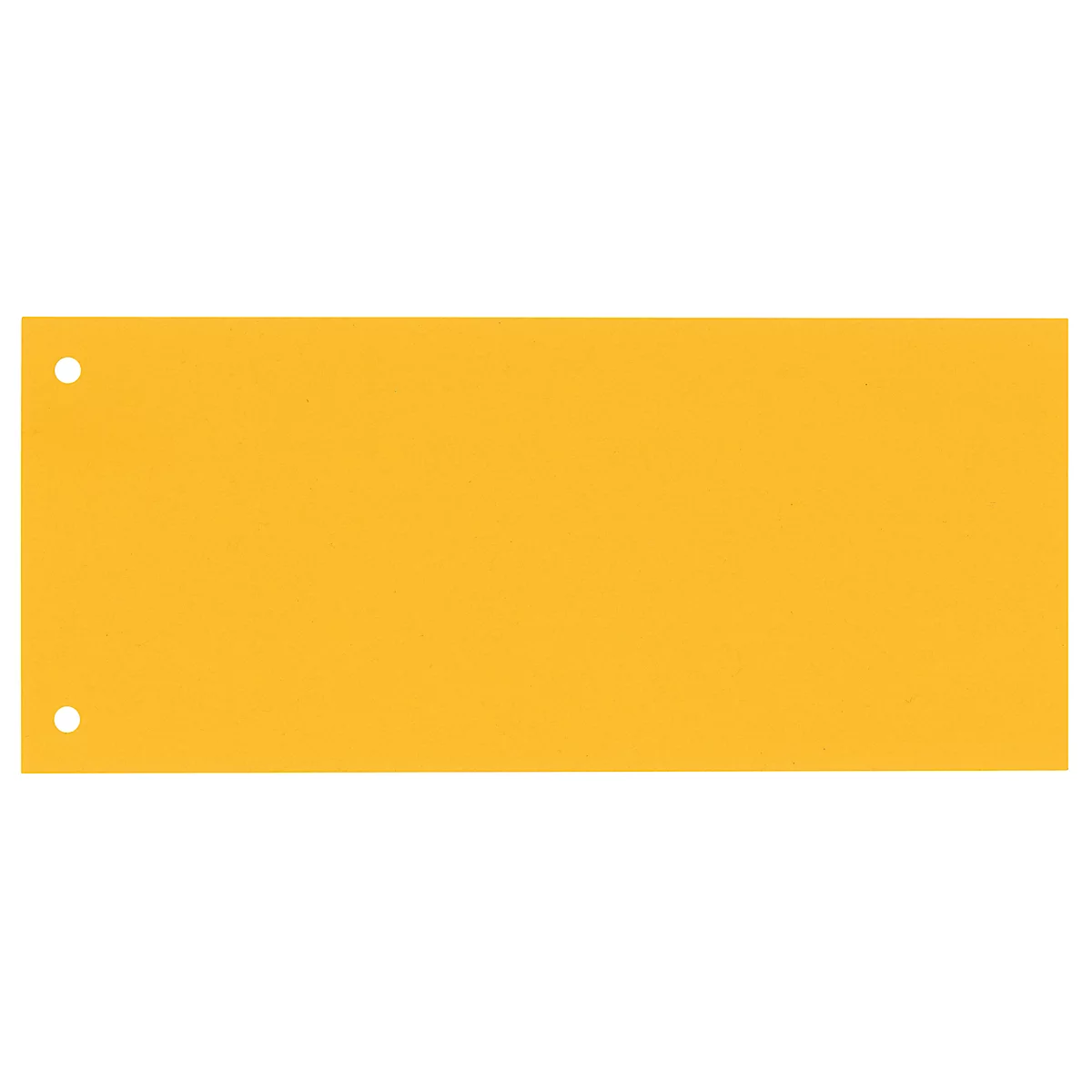 Rectangular yellow card with two holes. Top left and bottom left.
