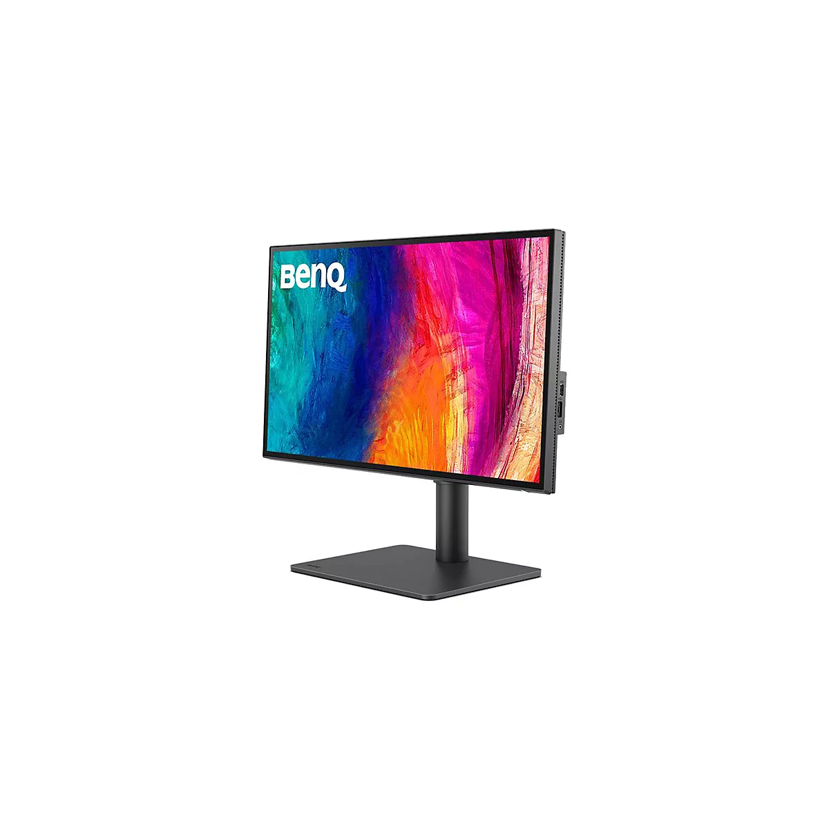 Ein schwarzer BenQ-Monitor mit farbenfrohem Bildschirm. Der Monitor steht auf einem dunklen StÃ¤nder vor weiÃŸem Hintergrund.