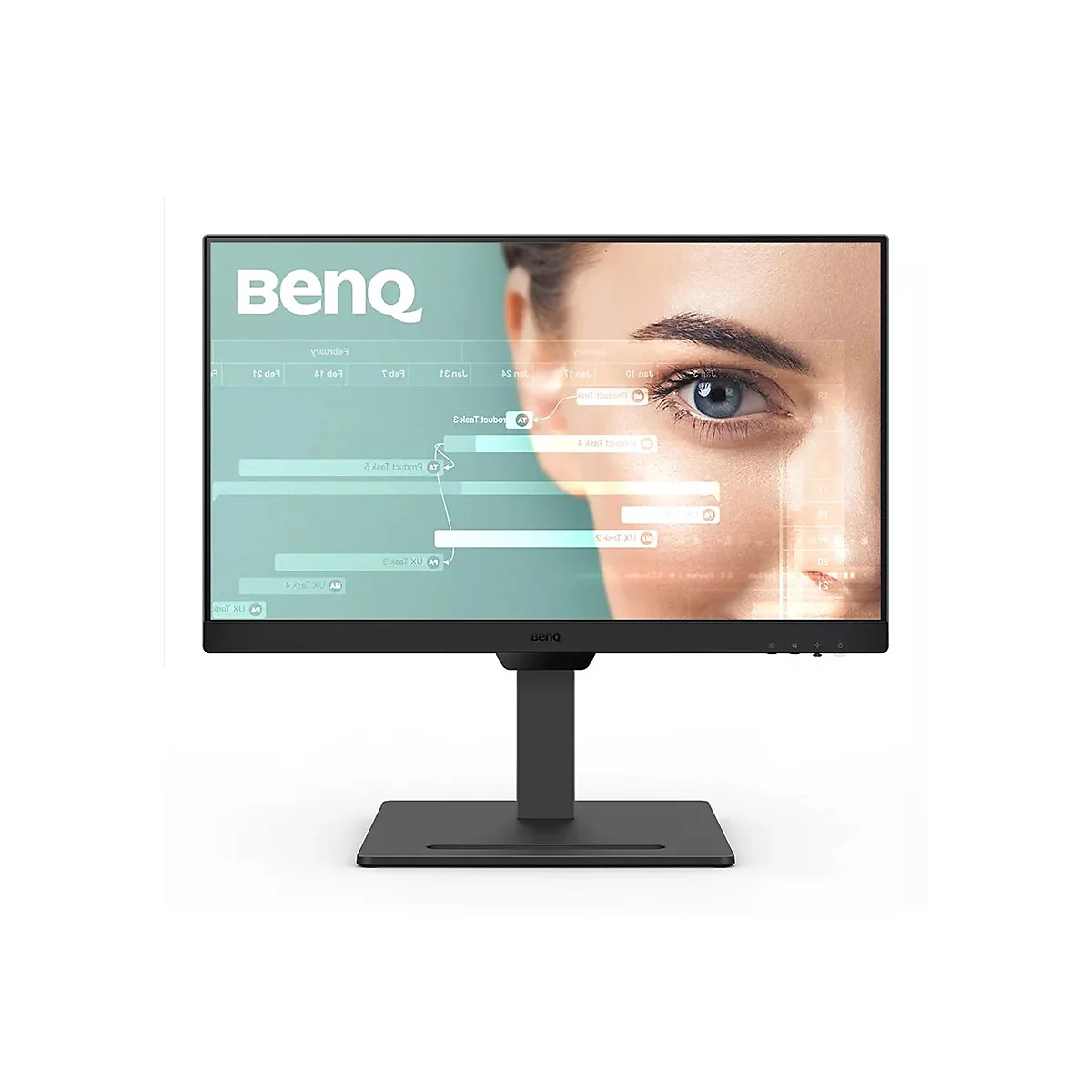 Moniteur BenQ noir avec support, montrant un visage sur l'écran.