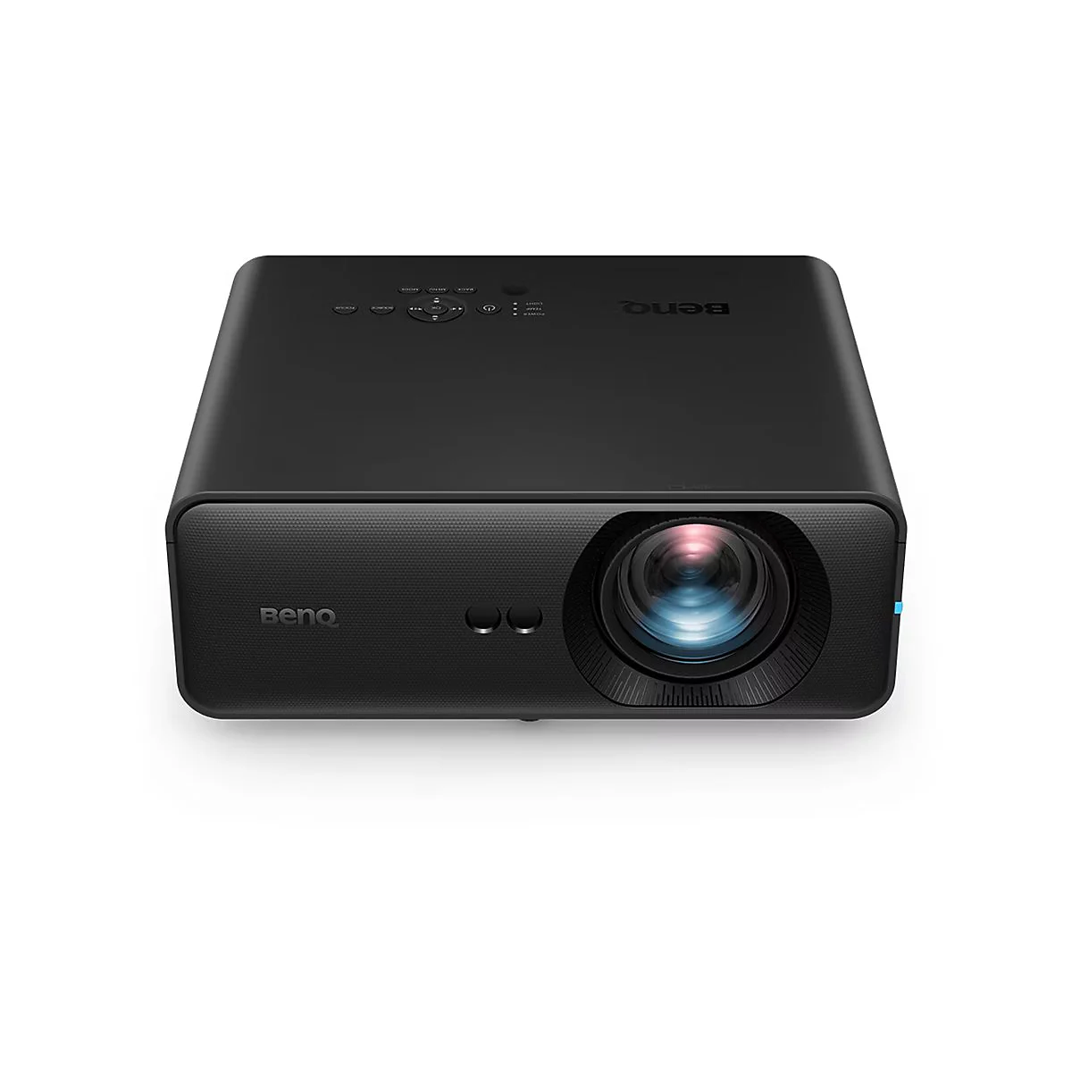 Schwarzer Projektor von BenQ mit Linse und Bedienelementen.