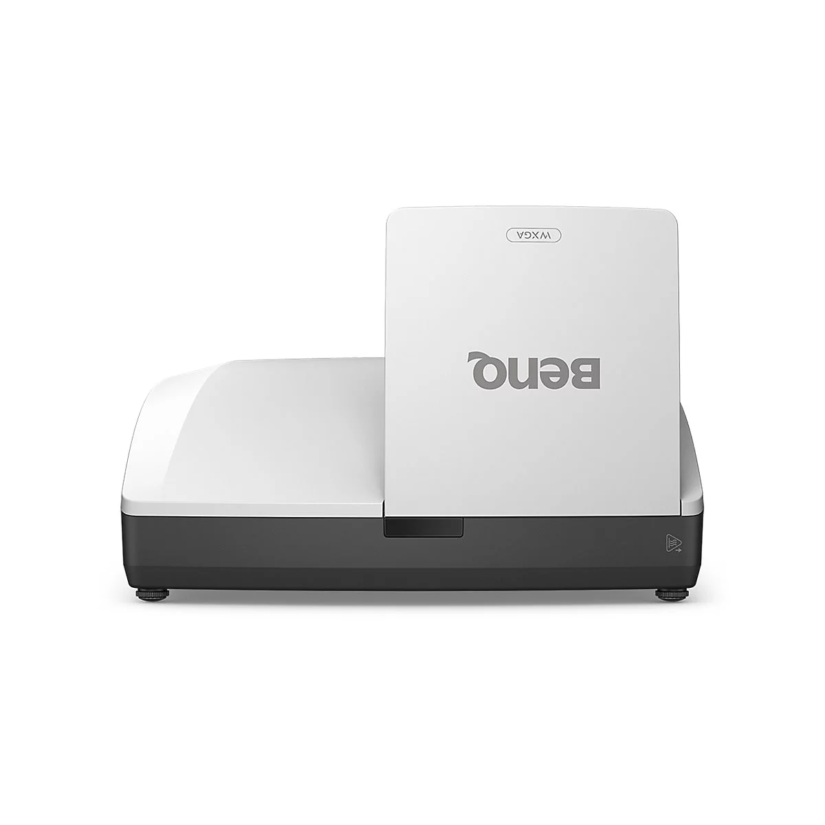 Projektor in Weiß und Dunkelgrau mit BenQ-Logo. Oben steht WXGA.