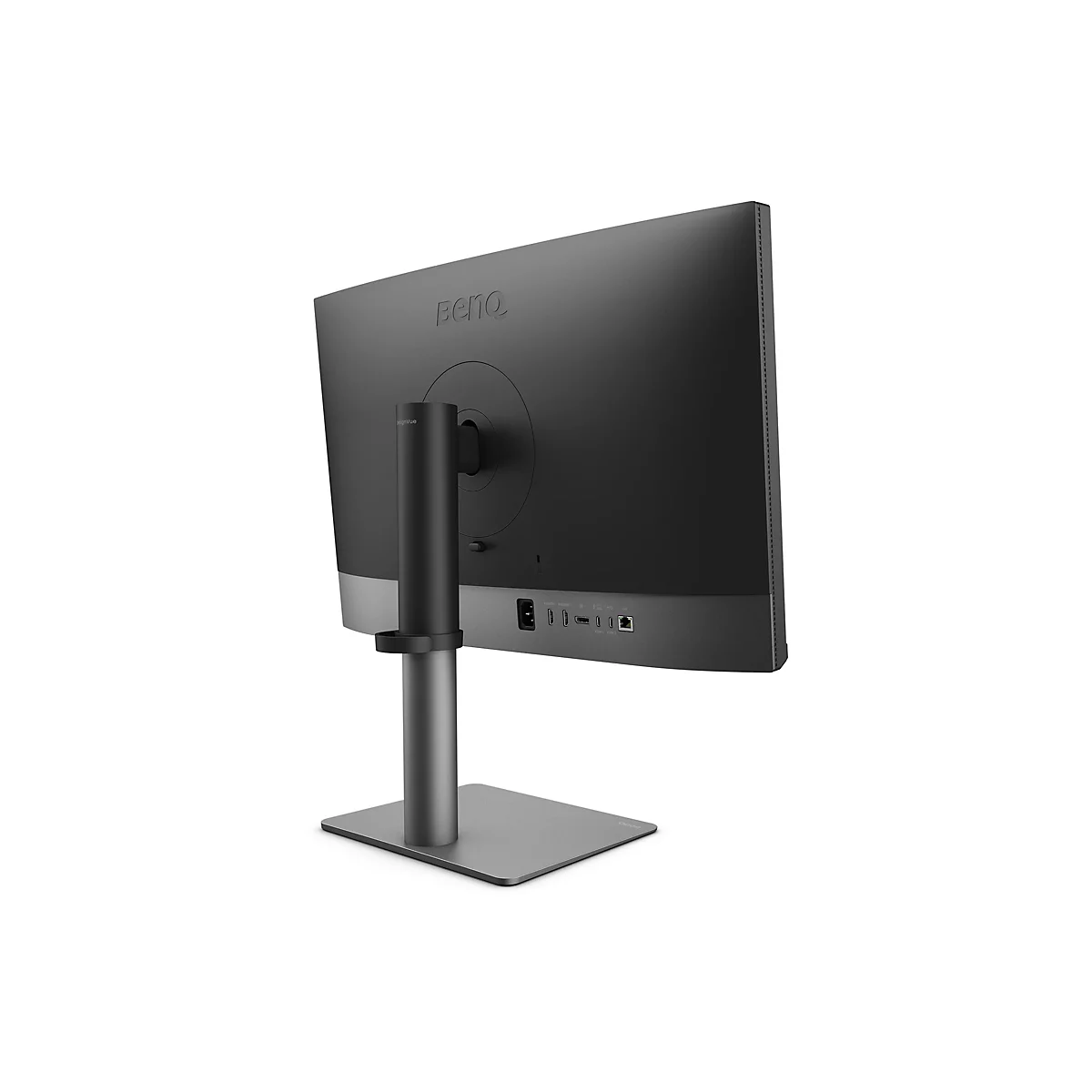 Der Monitor zeigt die Rückseite mit Standfuß. BenQ-Logo und DesignVue-Schriftzug erkennbar. Anschlüsse und Halterung ebenfalls sichtbar.