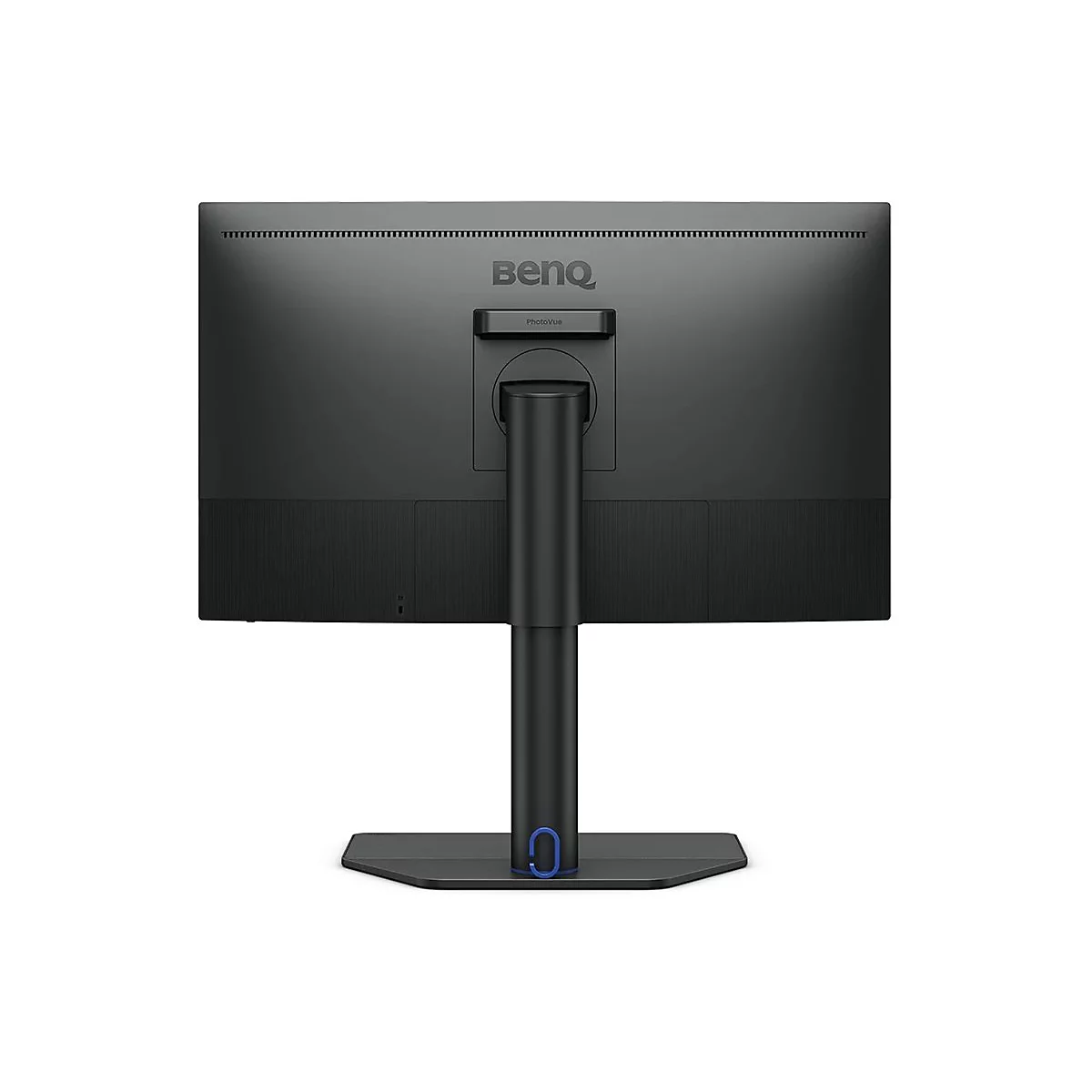 Arrière d'un moniteur noir avec pied. Logo BenQ et texte "PhotoVue".