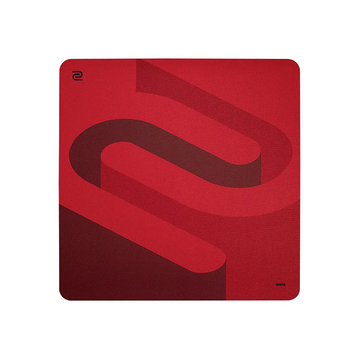 Rotes rechteckiges Mauspad mit einem geschwungenen, erhabenen Muster und dem BenQ-Logo.