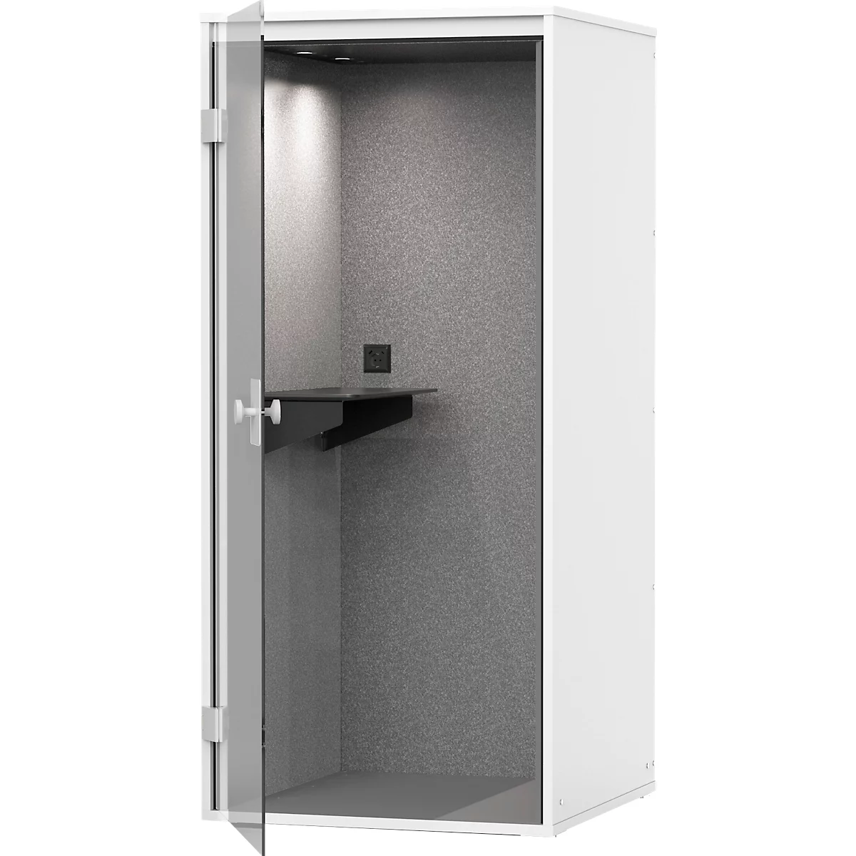 Berlin Acoustics Focus Cabine téléphonique, pour une personne, double paroi absorbant le son, éclairage LED, ventilée, blanche